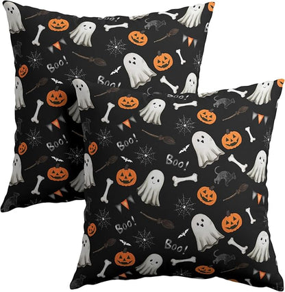 Halloween Throw Pillow Covers 24X24 Inch 2 Packs Boo Cute Ghost Orange Pumpkins by Granbey