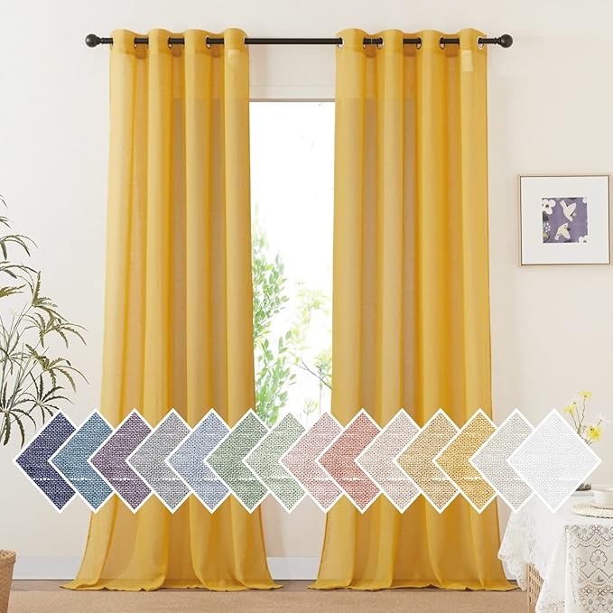 NICETOWN Semi Sheer Gold Curtains 96 inches Long, Grommet Linen Weave Vintage by NICETOWN