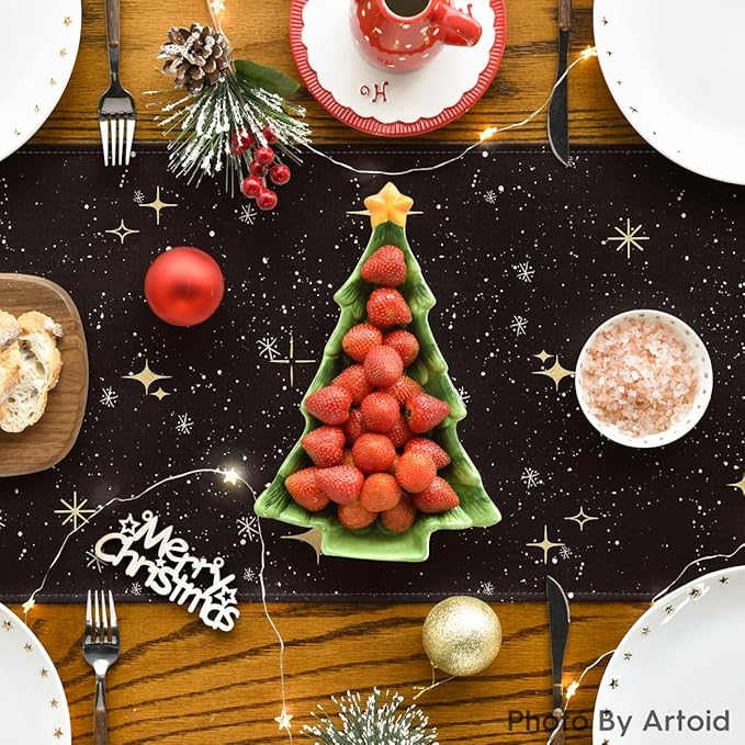 Artoid Mode Xmas Trees Black Merry Christmas Table Runner, Seasonal Winter - Image 3
