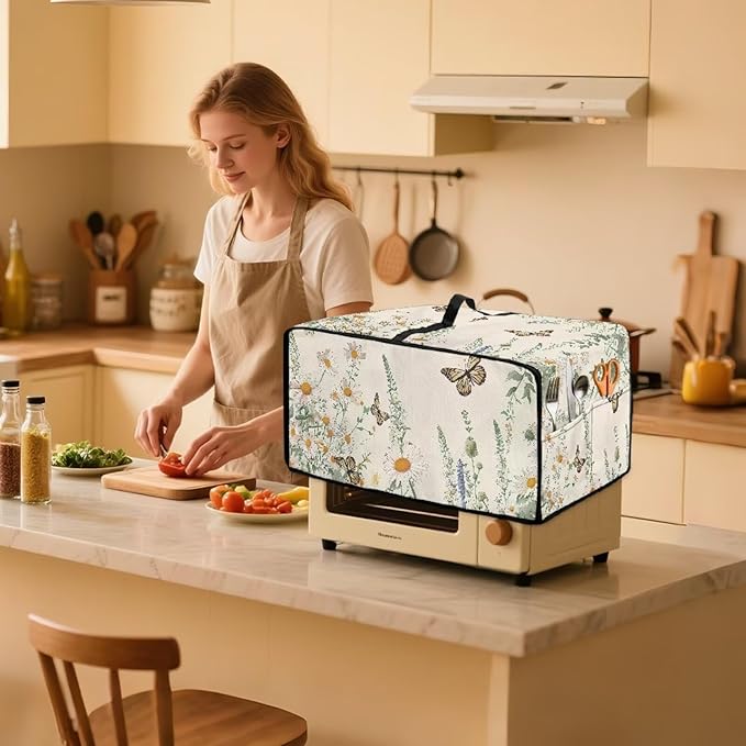 Butterfly Daisy Floral Print Microwave Oven Dust Cover Dust-Proof Heavy Duty - Image 3