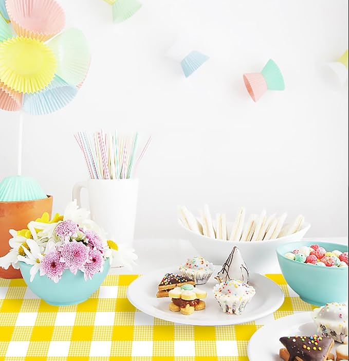 12 Pcs Yellow and White Checkered Table Runner Plastic 14 x 108 Disposable - Image 4