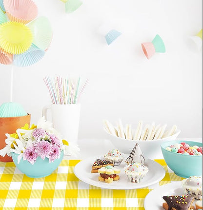 12 Pcs Yellow and White Checkered Table Runner Plastic 14 x 108 Disposable - Image 4