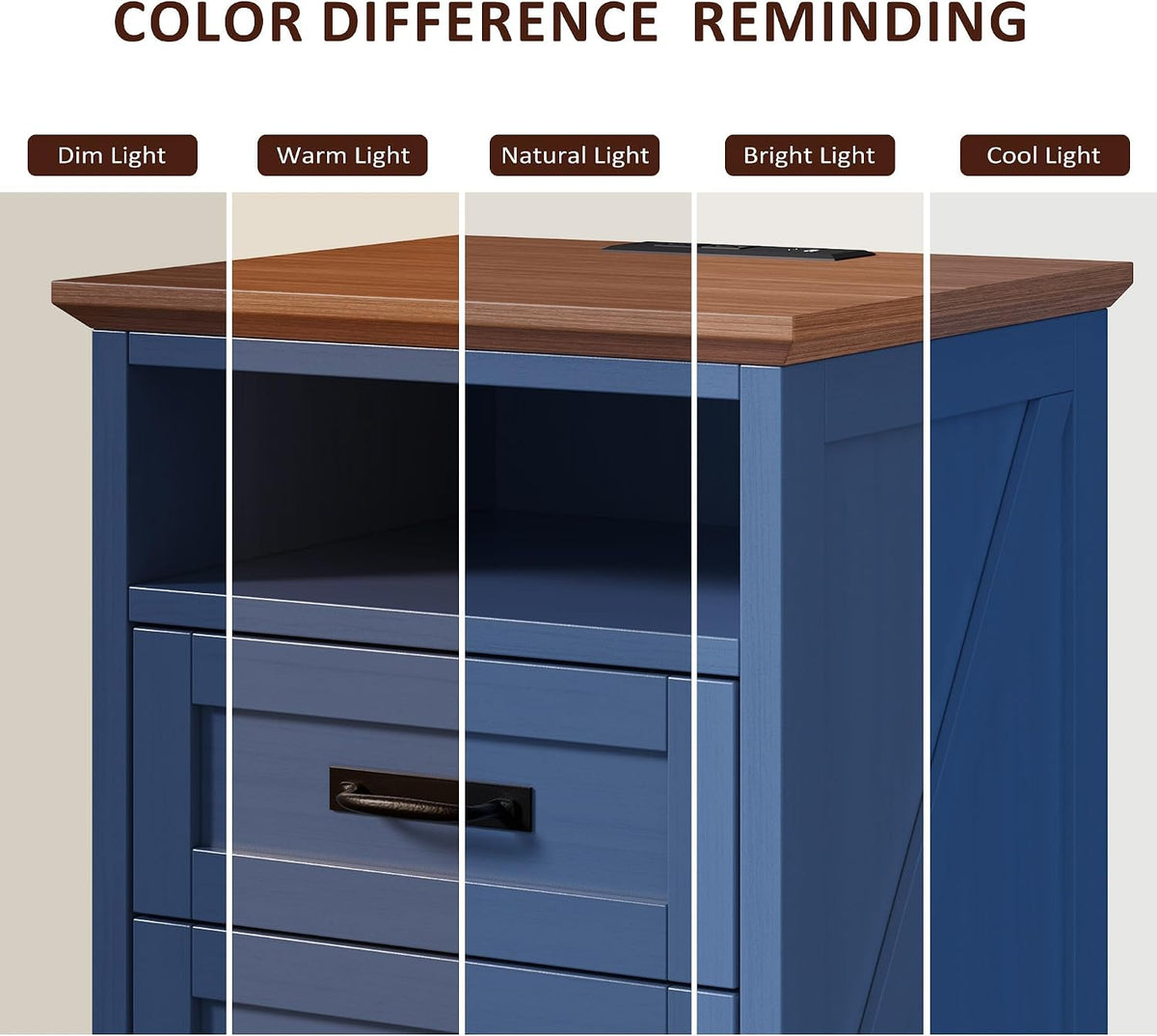 whalefall 2 drawer farmhouse nightstand with open cubby on a desk or shelf