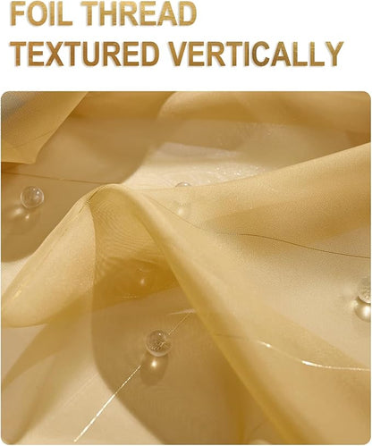 Foil Stripe Gold Sheer Curtains 54 inches Length 2 Panels - Image 3