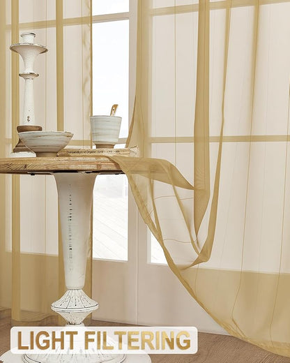 Foil Stripe Gold Sheer Curtains 108 inches Length 2 Panels - Image 4