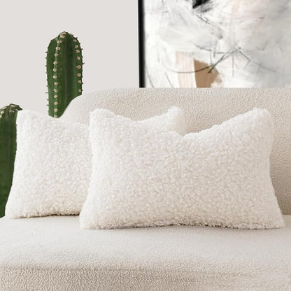 Foindtower Set of 2 Curly Teddy Wool Faux Fur Pillow Covers Decorative Boucle by Foindtower