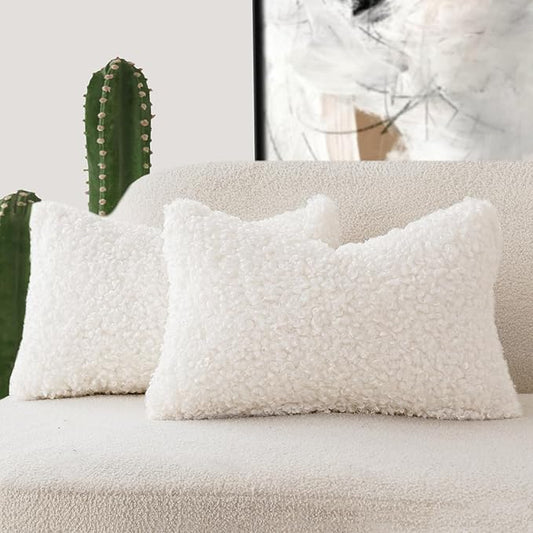 Foindtower Set of 2 Curly Teddy Wool Faux Fur Pillow Covers Decorative Boucle by Foindtower
