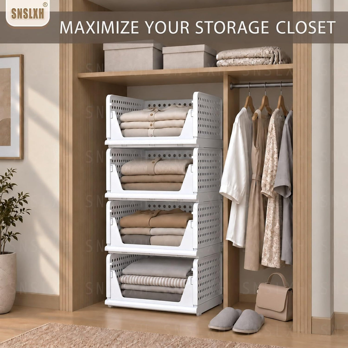 snslxh closet organizers and storage, 5 pack stackable, view 10