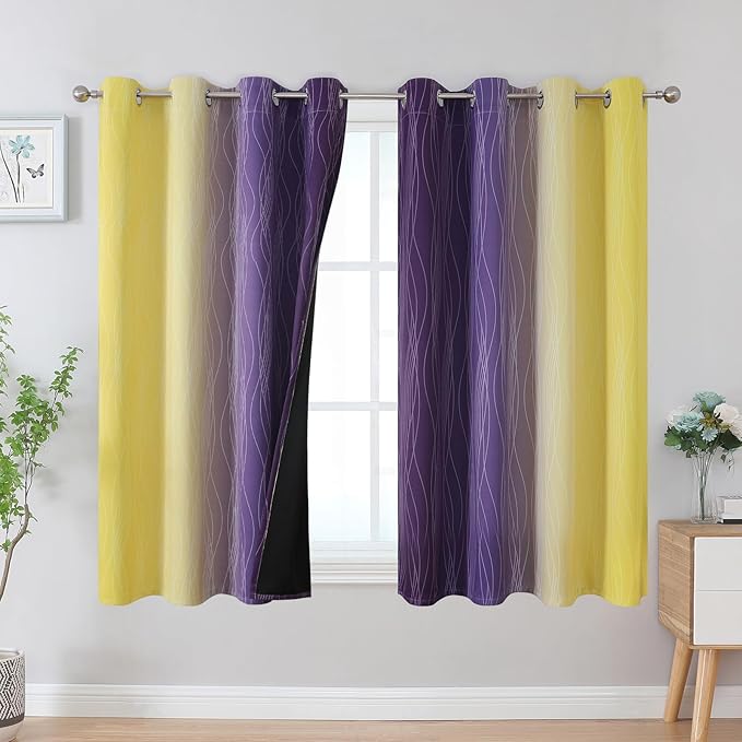 Estelar Textiler Yellow and Purple Ombre Blackout Curtains 45 Inch Length 2 - Image 2