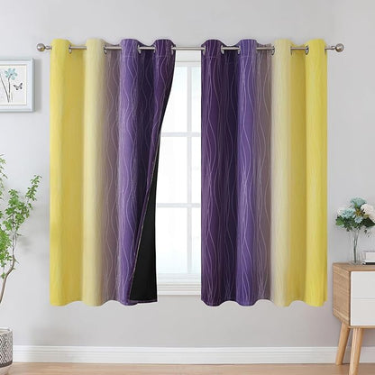 Estelar Textiler Yellow and Purple Ombre Blackout Curtains 45 Inch Length 2 - Image 2