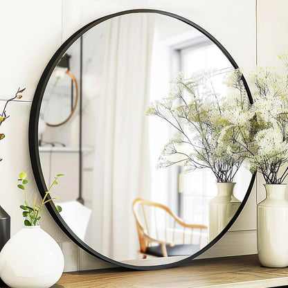 sunniry black round mirror, round mirror 24 inch, main product view