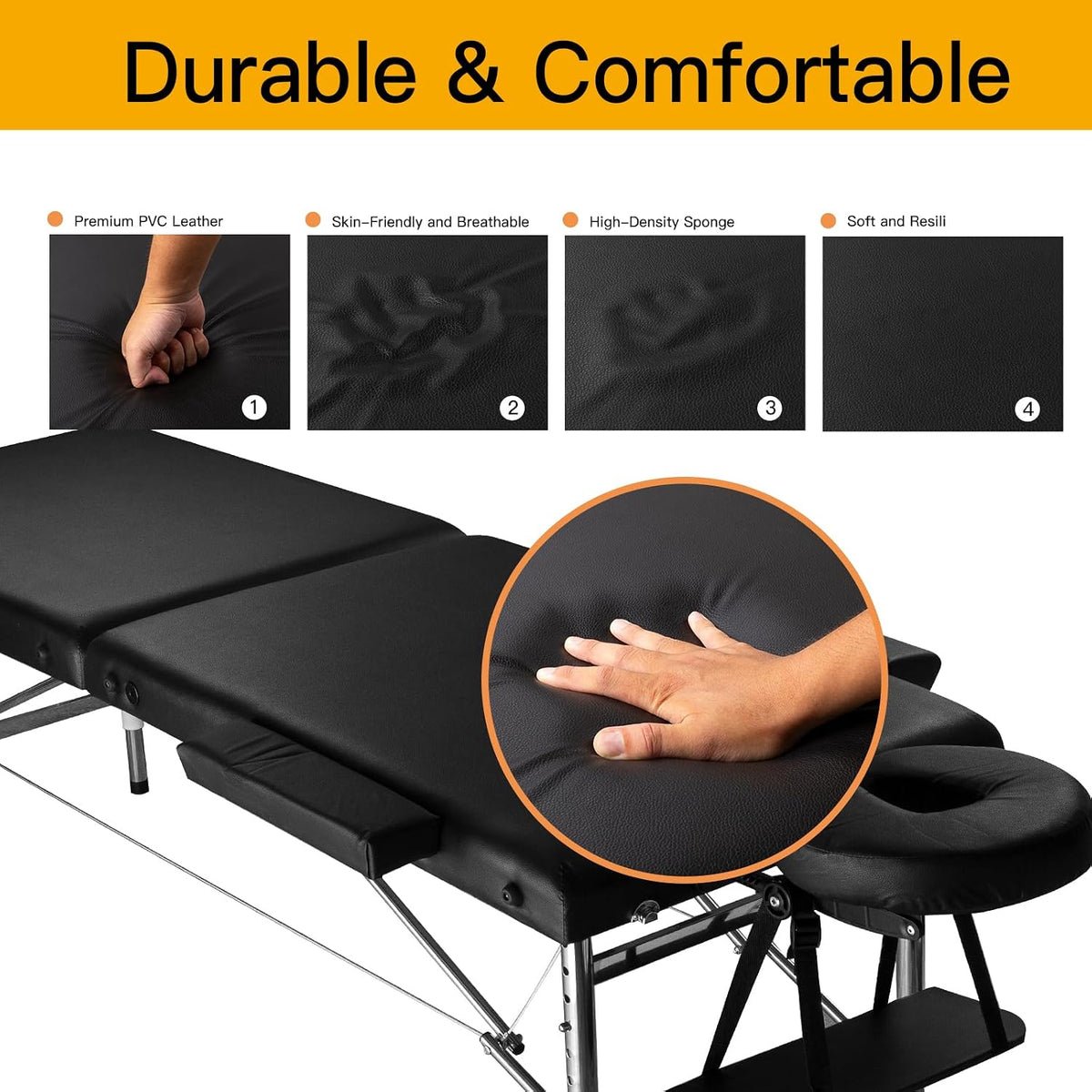 massage tables portable 24" wide adjustable folding massage, close-up detail