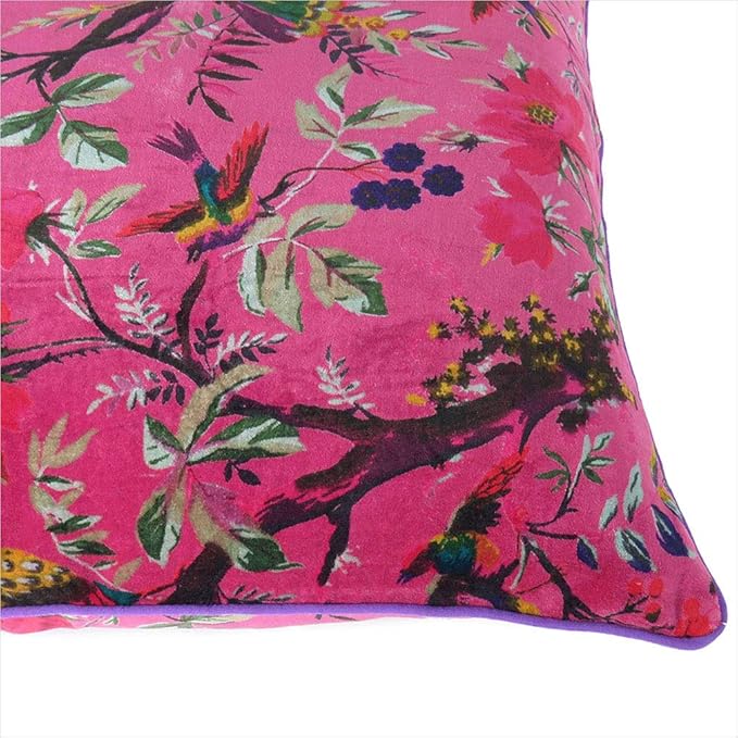 Eyes of India 24x24 inch Burgundy Red Velvet Floral Flower Bird Throw Pillow - Image 4