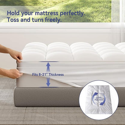 ELEMUSE Queen Mattress Topper for Back Pain, Extra Thick Mattress Pad Cover - Image 4