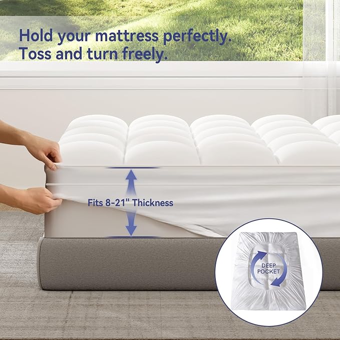 ELEMUSE Full Mattress Topper for Back Pain, Extra Thick Mattress Pad Cover - Image 4