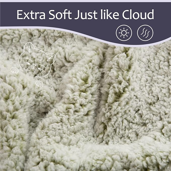 EMME Soft Sherpa Fleece Blanket Reversible Plush Fluffy Large Blanket, Light - Image 5