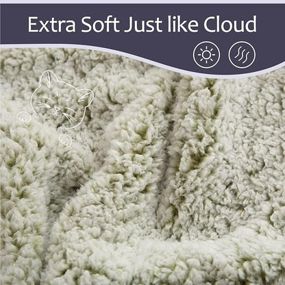 EMME Soft Sherpa Fleece Blanket Reversible Plush Fluffy Large Blanket, Light - Image 5