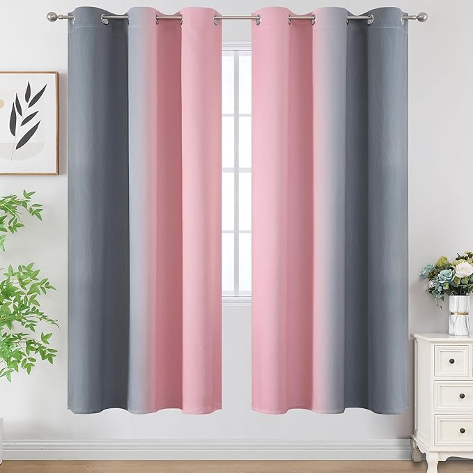 Estelar Textiler Ombre Grey and Pink Blackout Curtains 72 Inch Length 2 Panels - Image 2