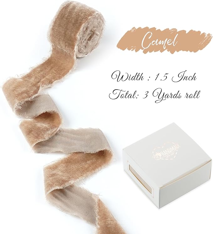 Camel Velvet Ribbon 1.5 Inch Hand Frayed Silk Velvet Ribbon - Image 2