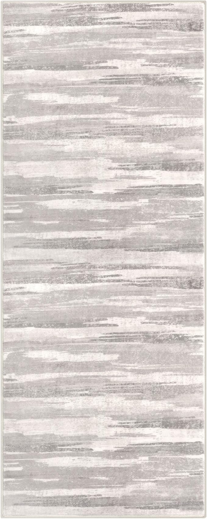 Modern Abstract Runner Rug 2x5, Neutral Light Beige and Grey Washable Entryway - Image 9