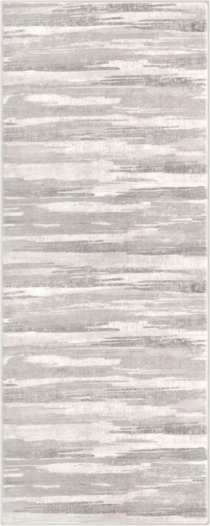 Modern Abstract Runner Rug 2x5, Neutral Light Beige and Grey Washable Entryway - Image 9