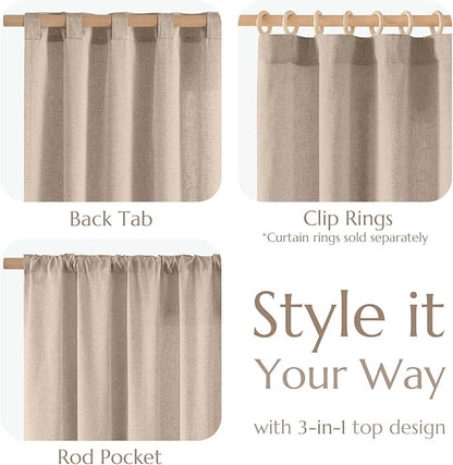 jinchan Taupe Linen Blend Curtain 90 inch Length 1 Panel - Image 6
