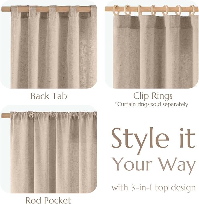 jinchan Taupe Linen Blend Curtain 84 inch Length 1 Panel - Image 7