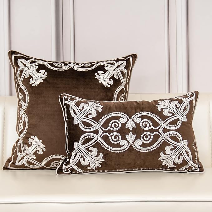 Aeckself European Floral Pillow Cover 12x20 Inch, Luxury Velvet Embroidered - Image 7