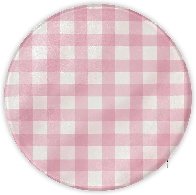 Gingham Pink Round Chair Cushions - Image 5