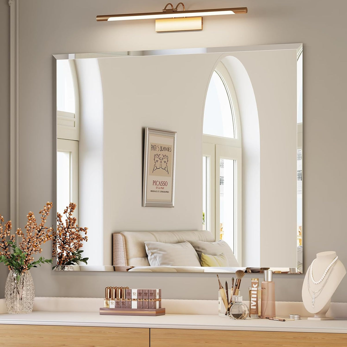 frameless bathroom mirror, 30"x36" beveled bathroom mirror for, main product view
