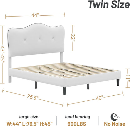 cypbed twin bed frames and adjustable height headboard,white shown in use