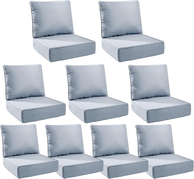 6" Thick Outdoor Cushions 22x24x6, 9-Set Deep Seat Patio Cushions by Pugire