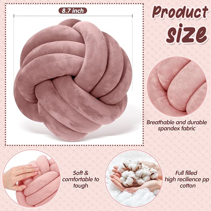 Yerliker 4 Pcs Knot Pillow Ball, 8.7 Inches Soft Home Decorative Round Throw - Image 2
