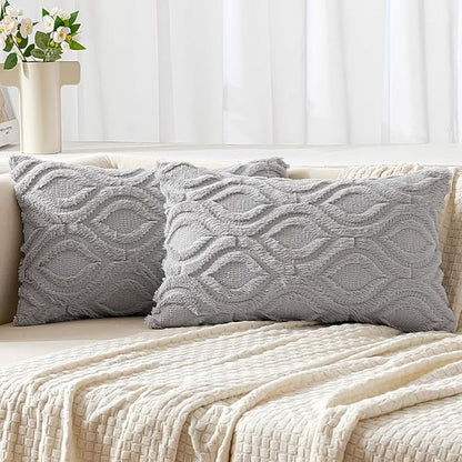 MIULEE Throw Pillow Covers 12x20 Inch Light Grey, Soft Winter Plush Faux Wool by MIULEE