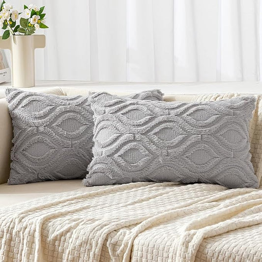 MIULEE Throw Pillow Covers 12x20 Inch Light Grey, Soft Winter Plush Faux Wool by MIULEE