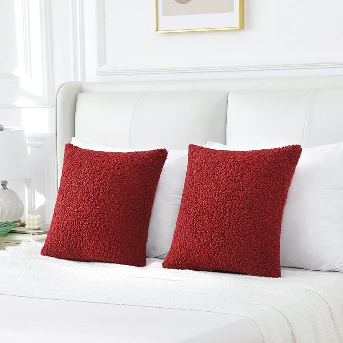 FUTEI Christmas Maroon Red Throw Pillow Covers 22x22 Inch Set of 2, Furry Faux - Image 6