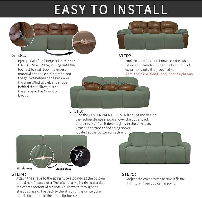 Easy-Going 8 Pieces Recliner Sofa Stretch Sofa Slipcover Sofa Cover Furniture - Image 4