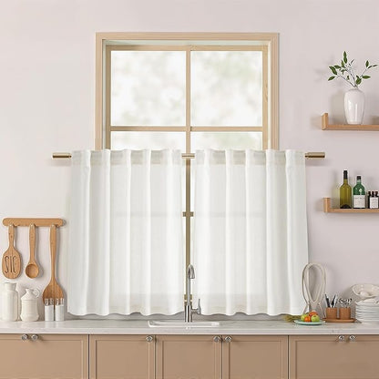 Linen Semi Sheer Curtains for Kitchen Windows Over Sink Neutral 30 Inch Length by Nanspring