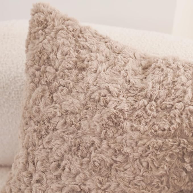 Avigers 18 x 18 Inch Square Brown Faux Fur Decorative Plush Pillow Covers - Image 3