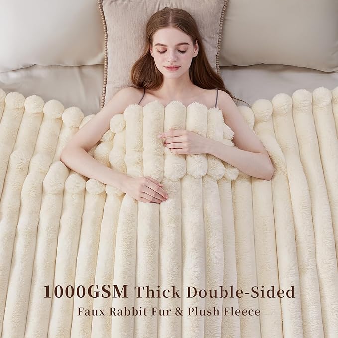 Fluffy Faux Fur Throw Blanket King Size, Thick 1000GSM Soft Cozy Throw Blankets - Image 4
