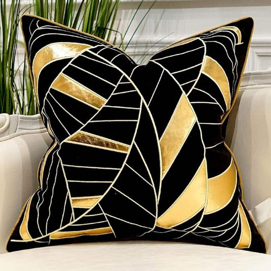 Avigers 20 x 20 Inches Black Gold Striped Cushion Case Luxury European Throw by Avigers