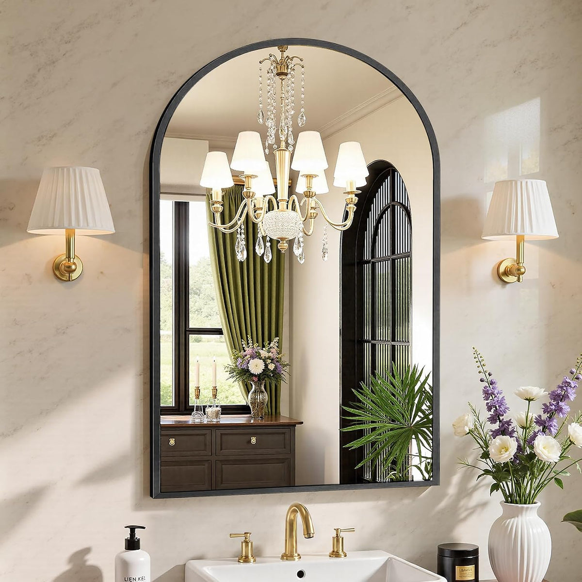 sweetcrispy 24"x36" arched black bathroom mirrors for wall, main product view