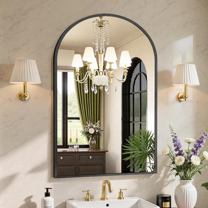 sweetcrispy 24"x36" arched black bathroom mirrors for wall, main product view