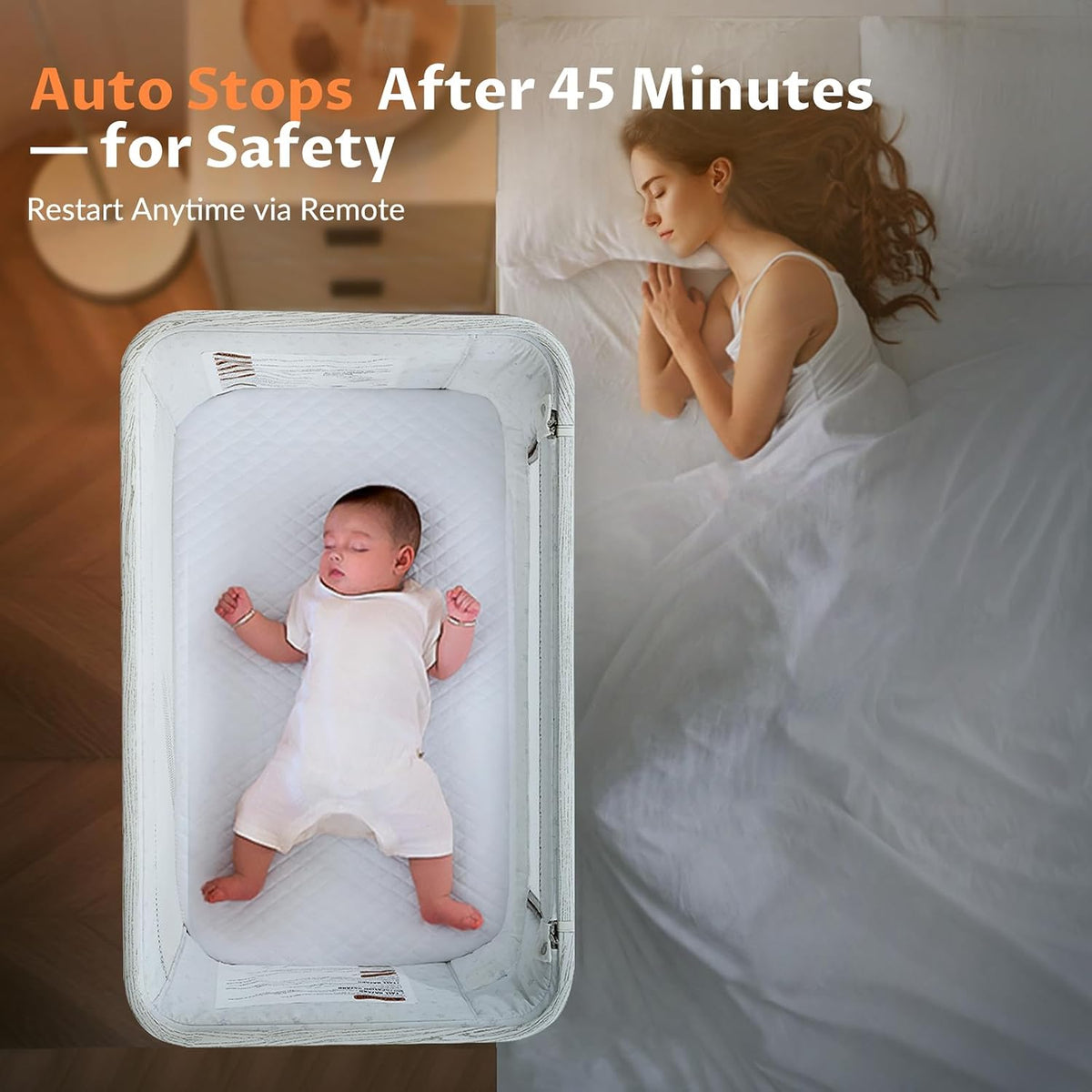 vavasoo electric bassinet for newborns with automatic rocking on a desk or shelf