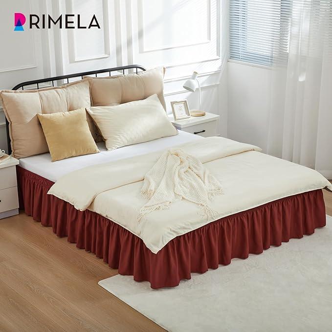 RIMELA Wine Red Bed Skirt King Size 15 Inch Drop, Elastic Bed Skirting - Image 8
