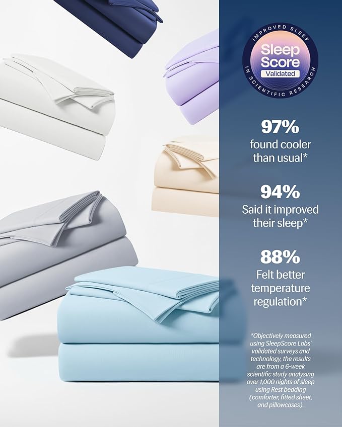 REST® Evercool®+ Starter Sheet Set, TwinXL Light Blue, Breathable Bed Sheets - Image 8