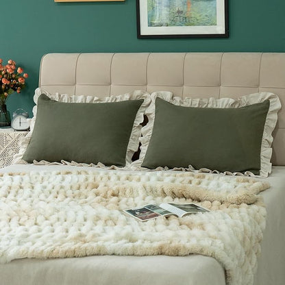 Pillow Shams Set of 2 Pure Cotton Champray Ruffled Edge, Thick and Solid Washed - Image 5