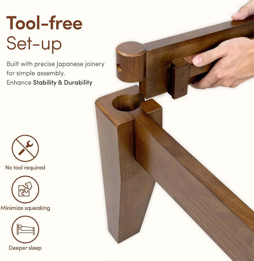 Thor Japanese Joinery Bed Frame Queen, Solid Wood (Walnut)