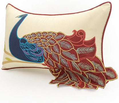 vctops Embroidered Peacock Decorative Throw Pillow Case Silky Satin Cushion - Image 2