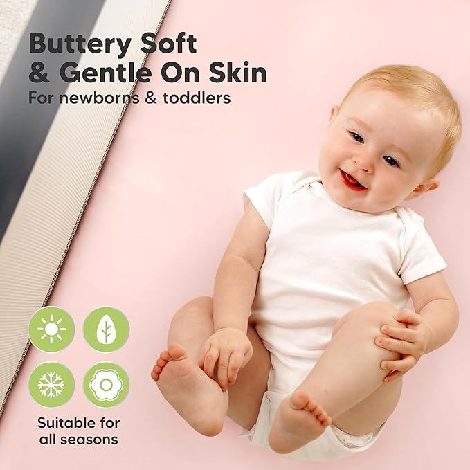 2-Pack Waterproof Pack and Play Sheets, Mini Crib Sheets Fitted - Image 4